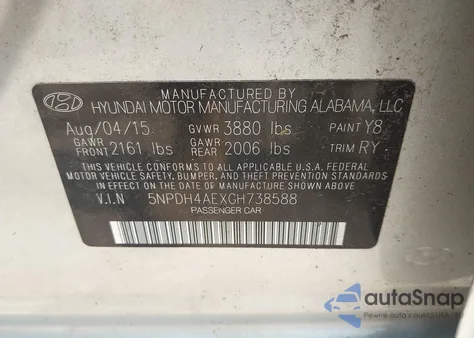 2016 Hyundai Elantra Value Edition z USA, uszkodzony, nr VIN 5NPDH4AEXGH738588